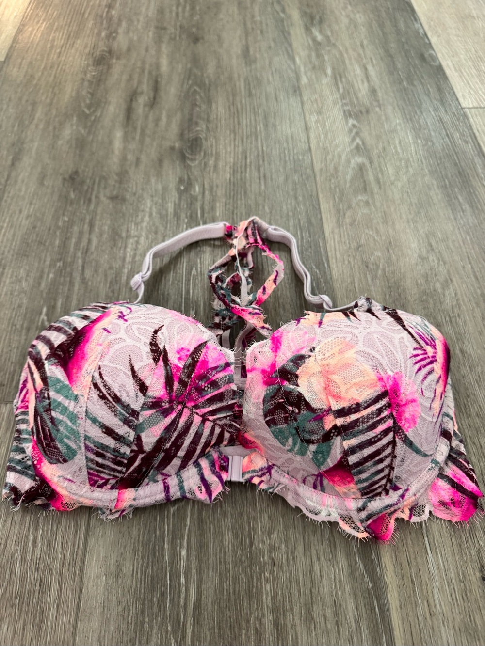 PINK Victoria's Secret Pink & Multicolor Tropical Lace Push-Up Bra